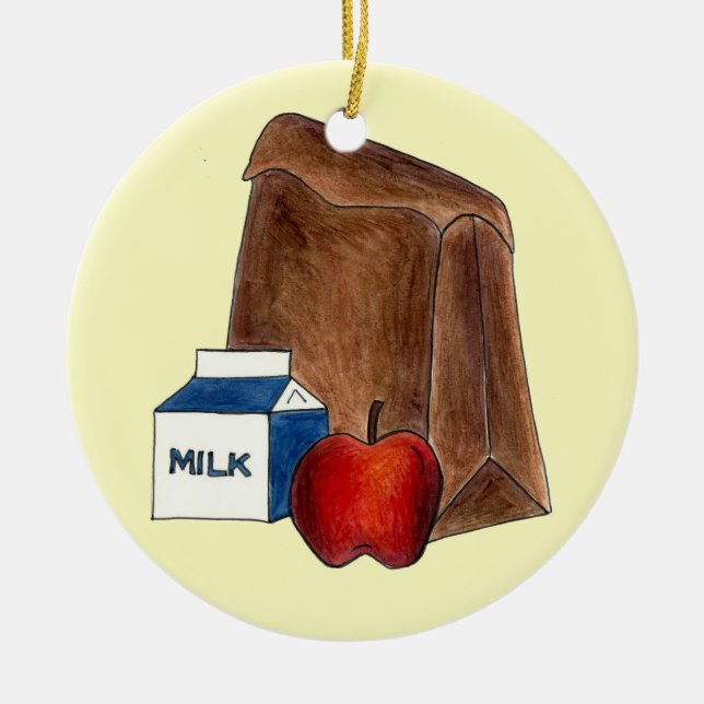 School Lunch Lady Cafeteria Worker Teacher Apple Ceramic Tree Decoration (Front)