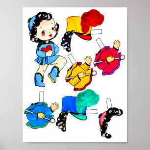 School marching Band Girl paper Doll Cut Out Poster