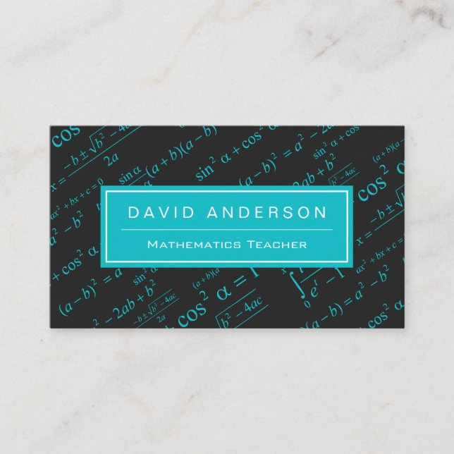 School Math Teacher Mathematics Equation Teal Blue Business Card (Front)