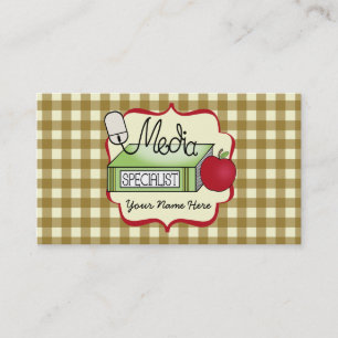 School Media Specialist Gingham Business Card