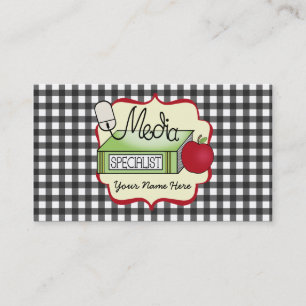 School Media Specialist Gingham Business Card