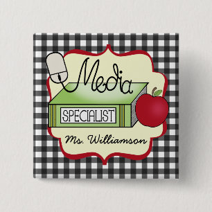 School Media Specialist - Grey Gingham 15 Cm Square Badge