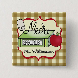 School Media Specialist - Tan Gingham 15 Cm Square Badge