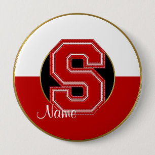 School Monogrammed Button, Red-White Letter S 10 Cm Round Badge