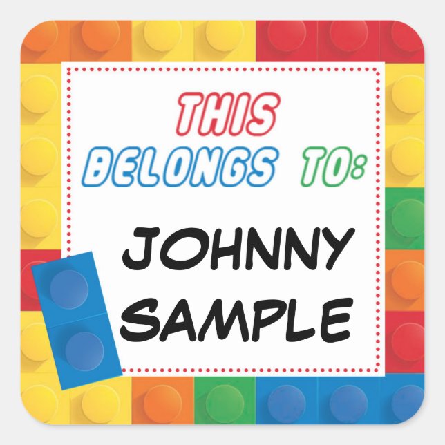 School Name Label Sticker Square Tag Blocks (Front)