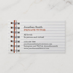 School Notebook Private Tutor Business Card