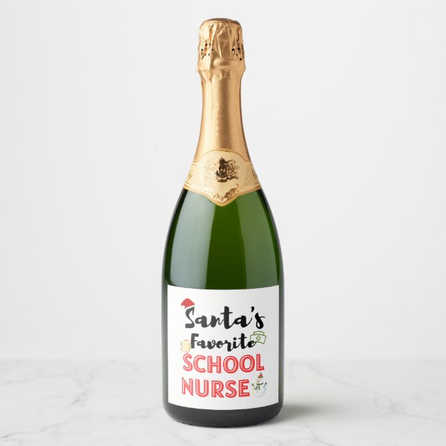 School Nurse Christmas Sparkling Wine Label (Front)