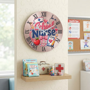 School Nurse Cute Apple Stethoscope Medical Large Clock