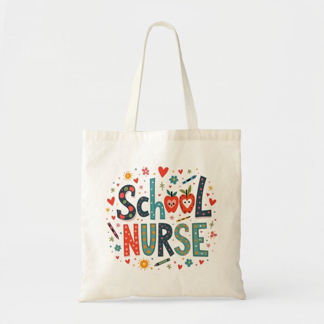 School Nurse – Fun Colourful Playful Design Tote Bag (Front)