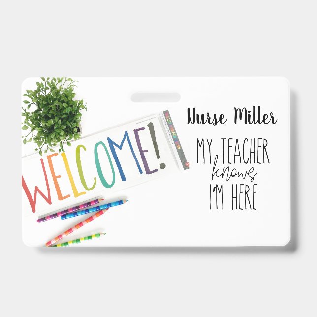 School Nurse Hall Pass; Badge, Rainbow ID Badge (Front)