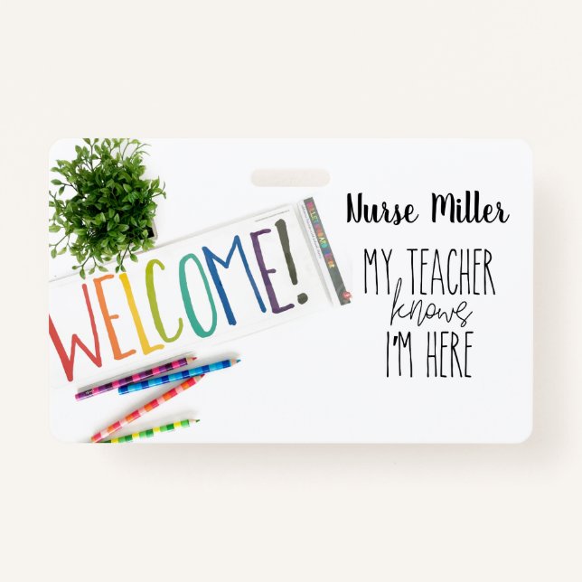 School Nurse Hall Pass; Badge, Rainbow ID Badge (Front)