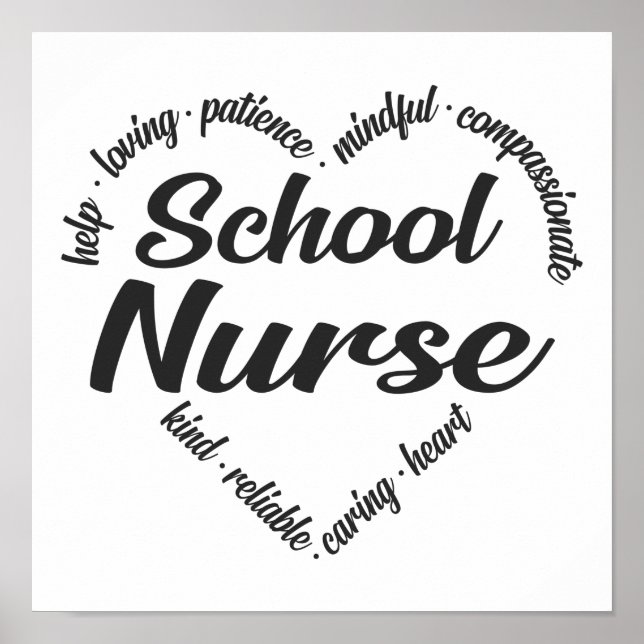 School Nurse Heart Word Cloud Poster (Front)
