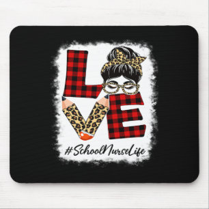 School Nurse Love Messy Bun Leopard Buffalo Ck To  Mouse Mat