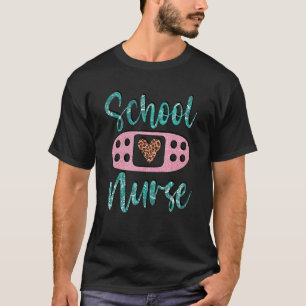 School Nurse Motif For Women Cute Leopard Heart T-Shirt