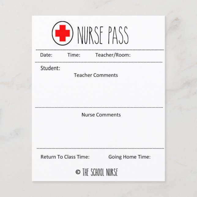 School Nurse Pass for the School Setting Flyer (Front)