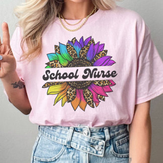 School Nurse Profession Rainbow Sunflower T-Shirt