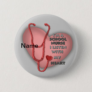 School Nurse Red Heart pin button