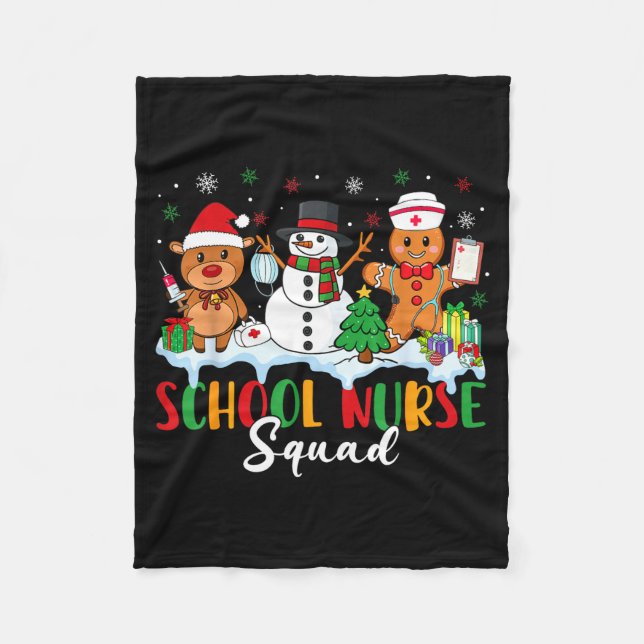 School Nurse Squad Reindeer Snowman Gingerbread Ch Fleece Blanket (Front)