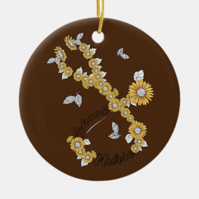 School Nurse Stethoscope Sunflowers  Ceramic Tree Decoration (Front)