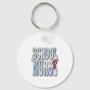 School Nurse Vintage Floral Typography Shirt Desig Key Ring