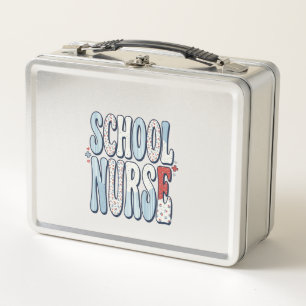 School Nurse Vintage Floral Typography Shirt Desig Metal Lunch Box