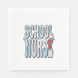 School Nurse Vintage Floral Typography Shirt Desig Napkin