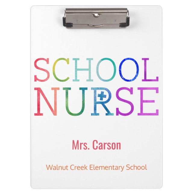 School Nurse Watercolor Typography Personalised Clipboard (Front)