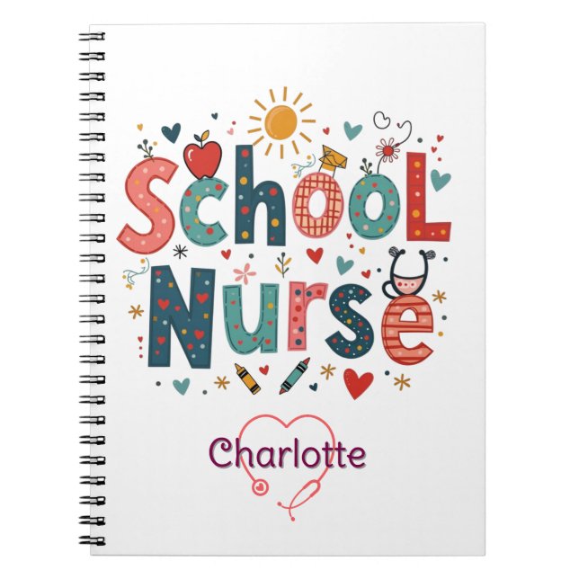 School Nurse Whimsical – Personalised Name Notebook (Front)