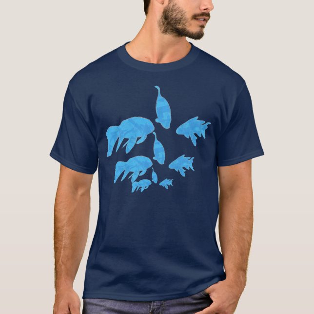 School of Abstract Blue Koi Fish Shirt (Front)