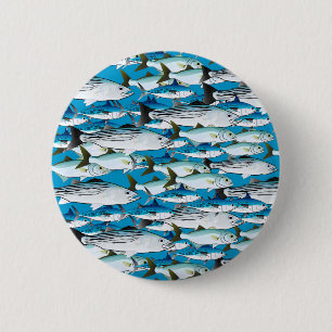 School of Atlantic Surf Fish in blue 6 Cm Round Badge