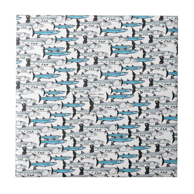 School of Barracuda fish pattern Tile (Front)