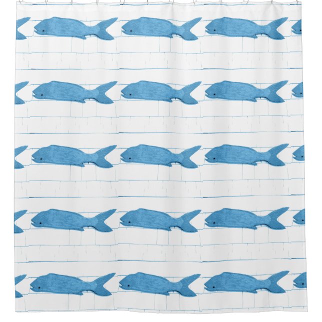 school of blue fish shower curtain (Front)