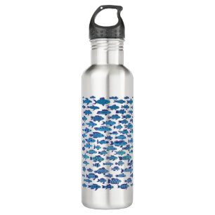 School of Blue Sardine Fish Swimming 710 Ml Water Bottle