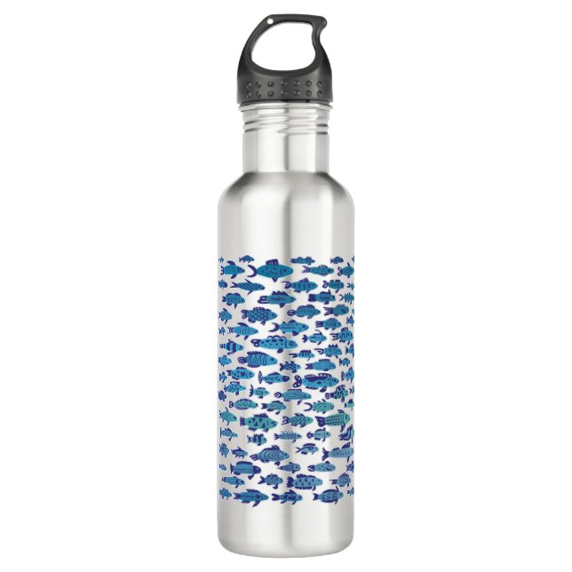School of Blue Sardine Fish Swimming 710 Ml Water Bottle (Front)