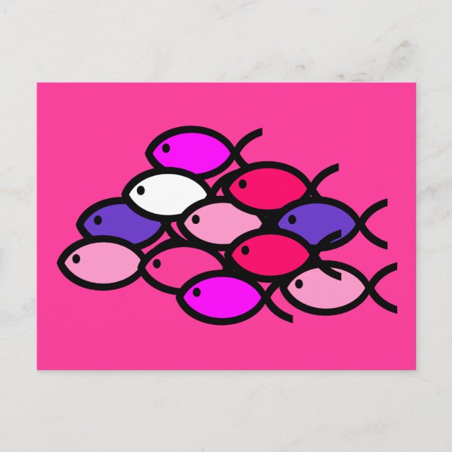 School of Christian Fish Symbols - Pink Postcard (Front)