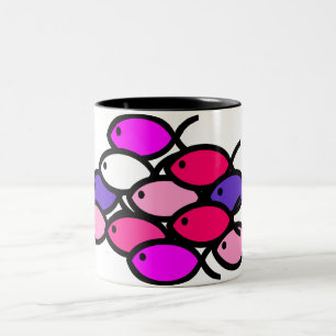 School of Christian Fish Symbols - Pink Two-Tone Coffee Mug
