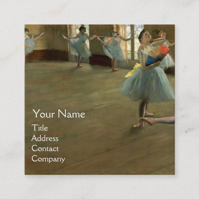 SCHOOL OF DANCE /BALLERINA BALLET DANCERS IN BLUE SQUARE BUSINESS CARD (Front)