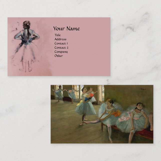 SCHOOL OF DANCE /BALLERINA BALLET DANCERS IN PINK BUSINESS CARD (Front/Back)