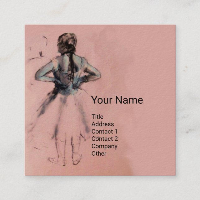 SCHOOL OF DANCE /BALLERINA BALLET DANCERS IN PINK SQUARE BUSINESS CARD (Front)