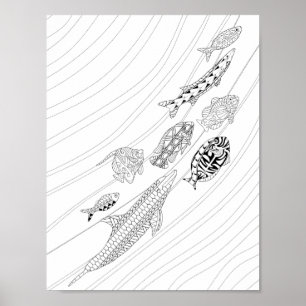 School Of Fish Adult Colouring Poster