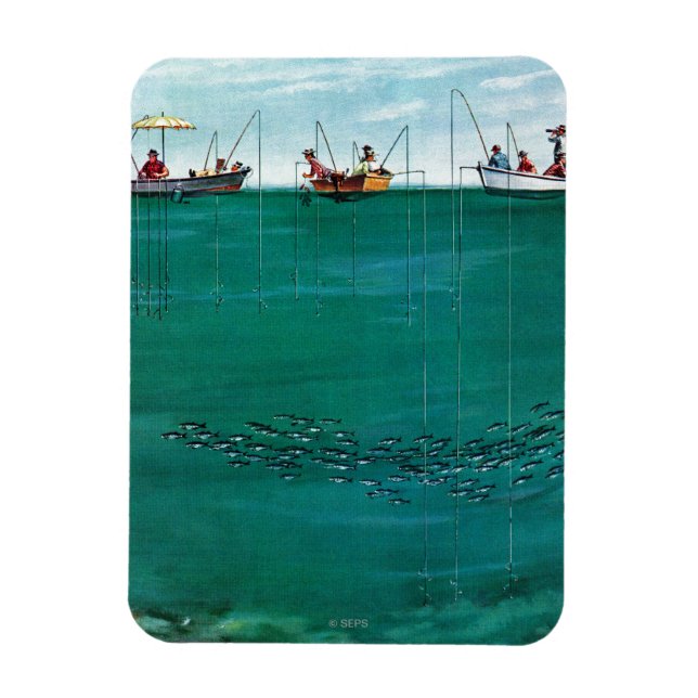 School of Fish Among Lines by Thornton Utz Magnet (Vertical)