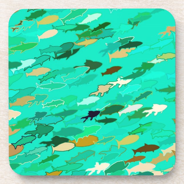 School of Fish, Aqua, Green and Gold Coaster (Front)