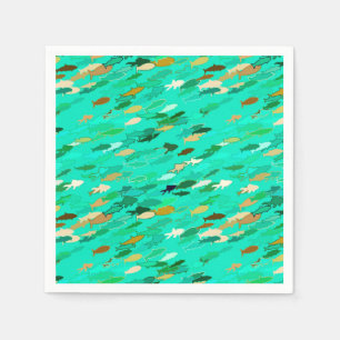 School of Fish, Aqua, Green and Gold Napkin