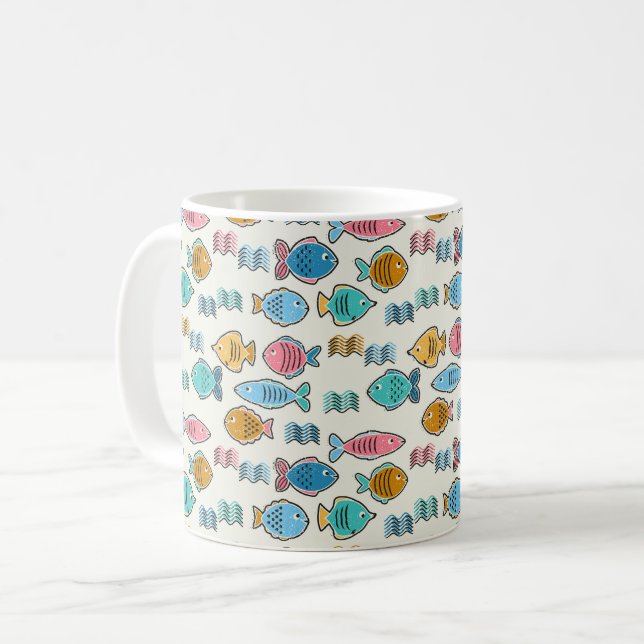 School of fish block prints coffee mug (Front Left)
