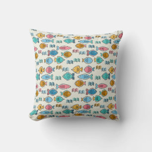School of fish block prints cushion