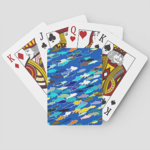 School of Fish, Dark Blue, White and Turquoise Playing Cards