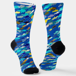School of Fish, Dark Blue, White and Turquoise Socks