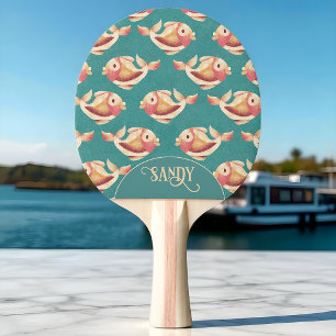School of fish gold and teal  ping pong paddle