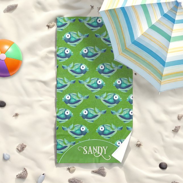 School of fish green beach towel (Creator Uploaded)