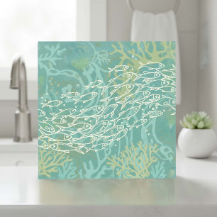 School of Fish in Coral Teal ID1198 Tile